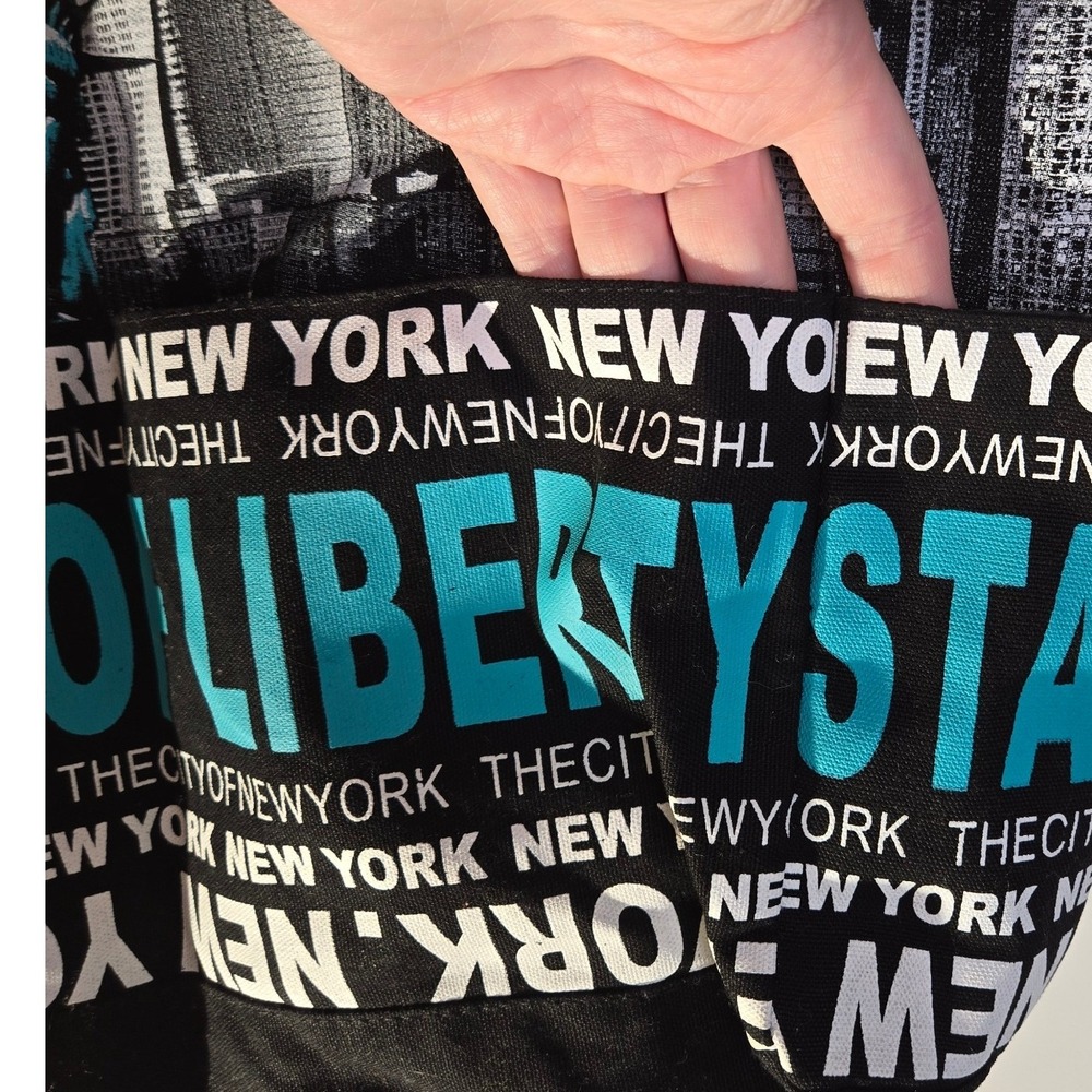 Robin Ruth New York Statue of Liberty Canvas Tote Bag Black Teal NYC Skyline - Picture 7 of 10